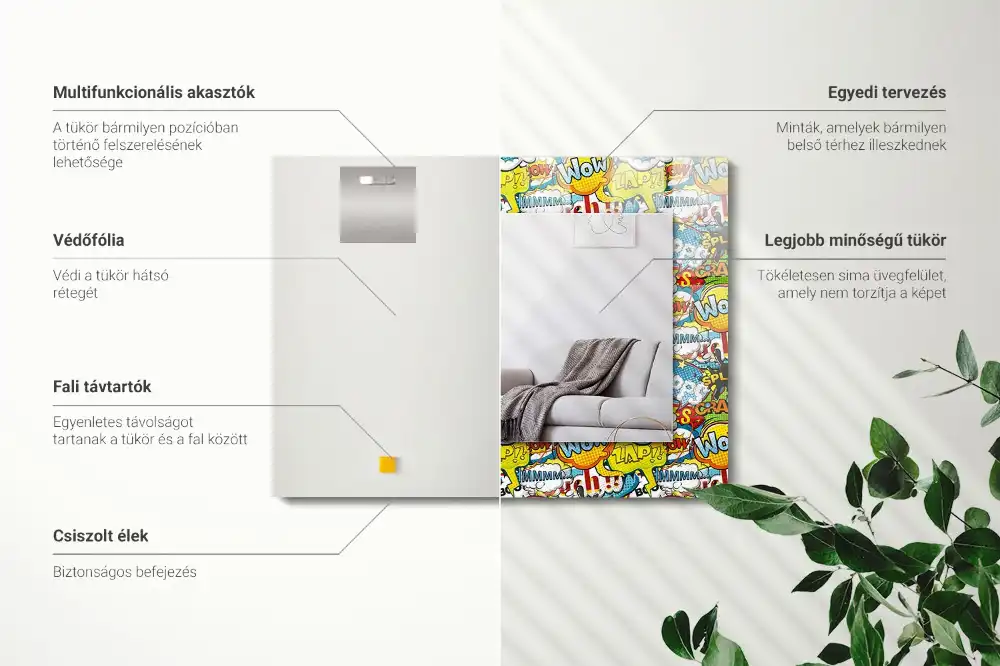 Obdĺžnikové zrkadlo s motívom Farebné komické bubliny