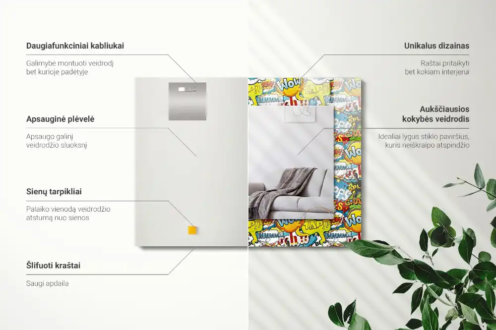 Obdĺžnikové zrkadlo s motívom Farebné komické bubliny