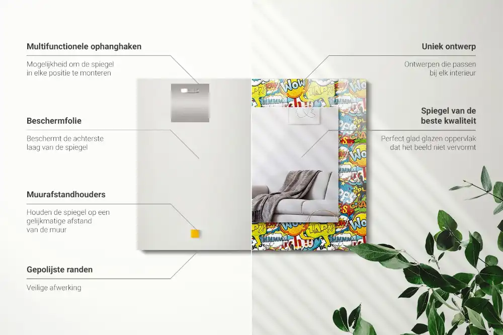 Obdĺžnikové zrkadlo s motívom Farebné komické bubliny