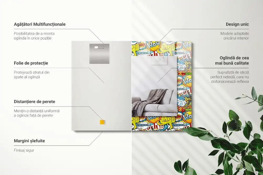 Obdĺžnikové zrkadlo s motívom Farebné komické bubliny