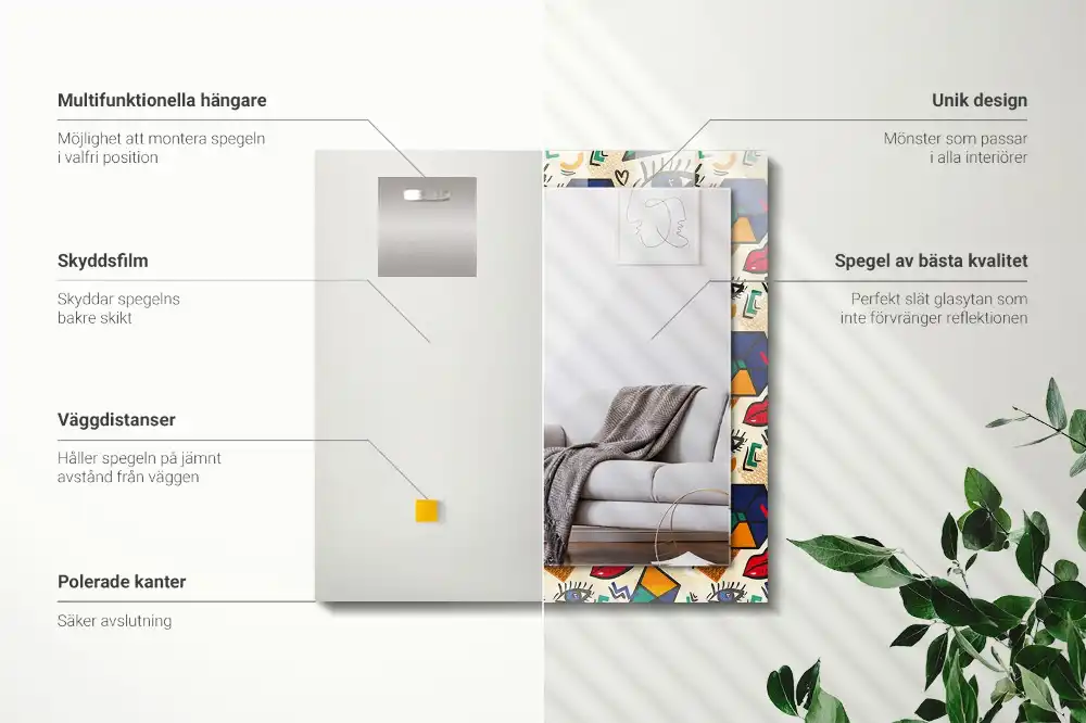 Obdĺžnikové dekoračné zrkadlo Tvary očí a úst