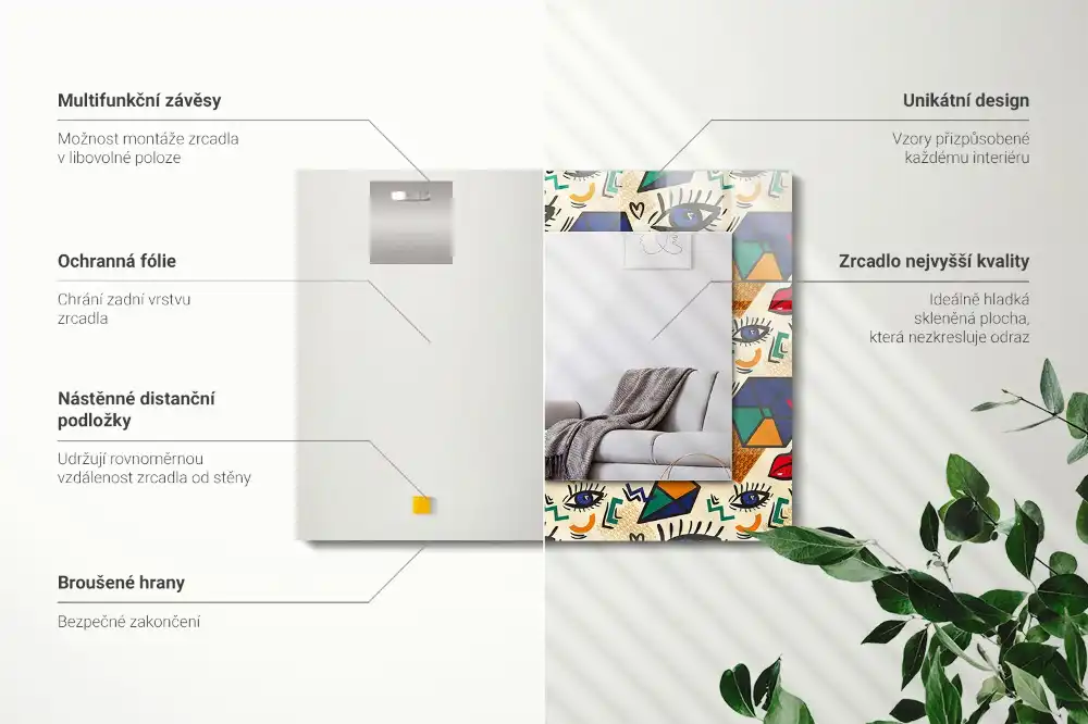 Obdĺžnikové dekoračné zrkadlo Tvary očí a úst