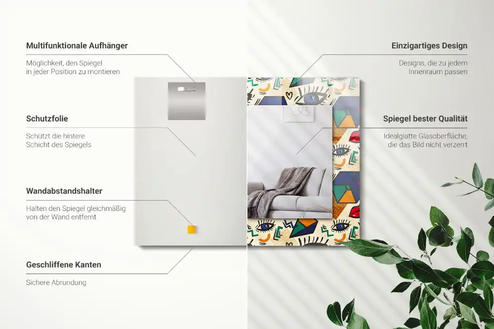 Obdĺžnikové dekoračné zrkadlo Tvary očí a úst