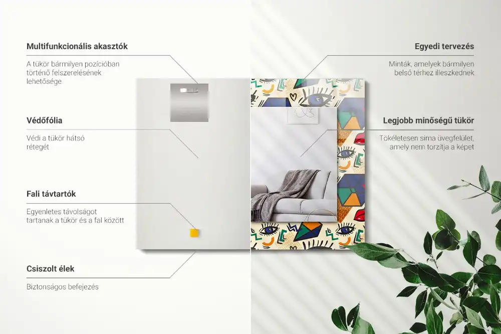 Obdĺžnikové dekoračné zrkadlo Tvary očí a úst