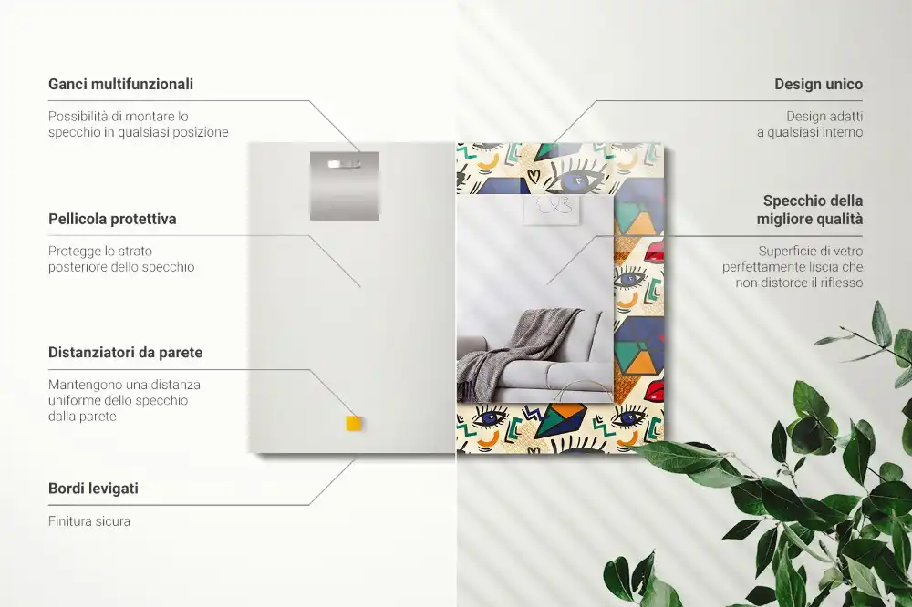 Obdĺžnikové dekoračné zrkadlo Tvary očí a úst