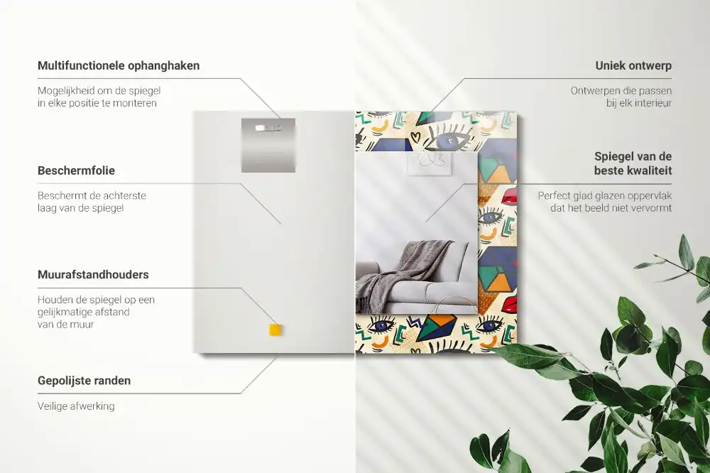 Obdĺžnikové dekoračné zrkadlo Tvary očí a úst