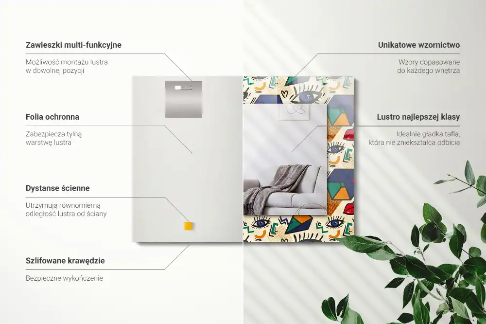 Obdĺžnikové dekoračné zrkadlo Tvary očí a úst