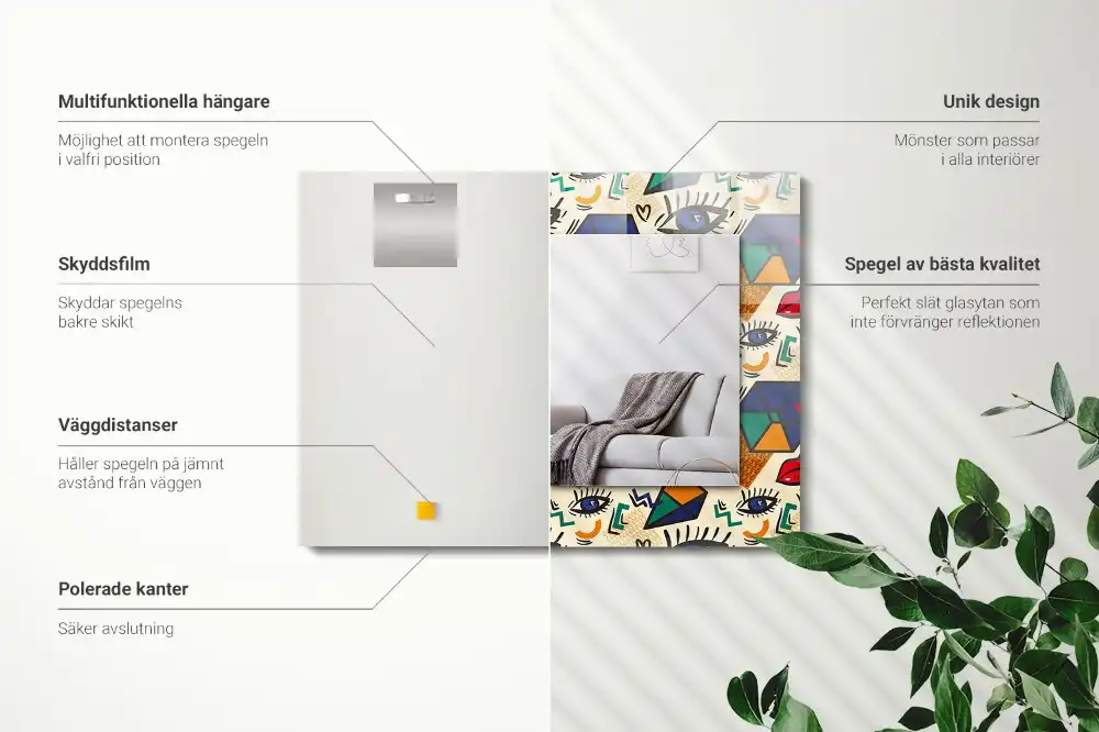 Obdĺžnikové dekoračné zrkadlo Tvary očí a úst