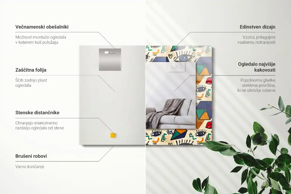 Obdĺžnikové dekoračné zrkadlo Tvary očí a úst