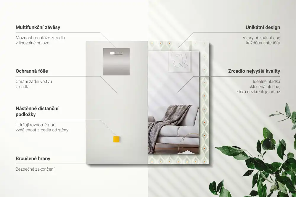 Obdĺžnikové zrkadlo s motívom Zelený geometrický vzor