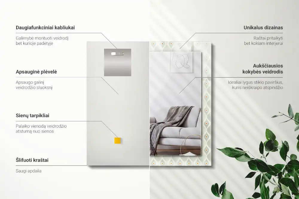 Obdĺžnikové zrkadlo s motívom Zelený geometrický vzor