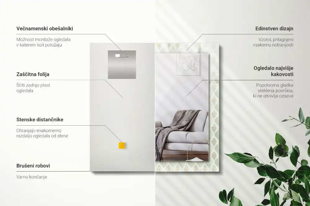 Obdĺžnikové zrkadlo s motívom Zelený geometrický vzor