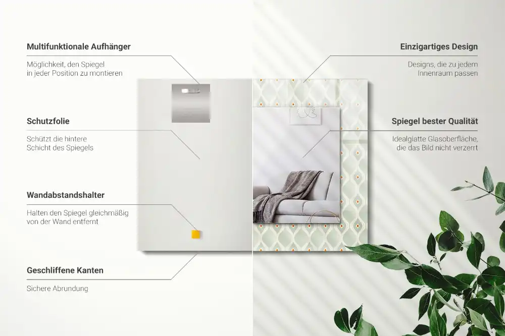 Obdĺžnikové zrkadlo s motívom Zelený geometrický vzor