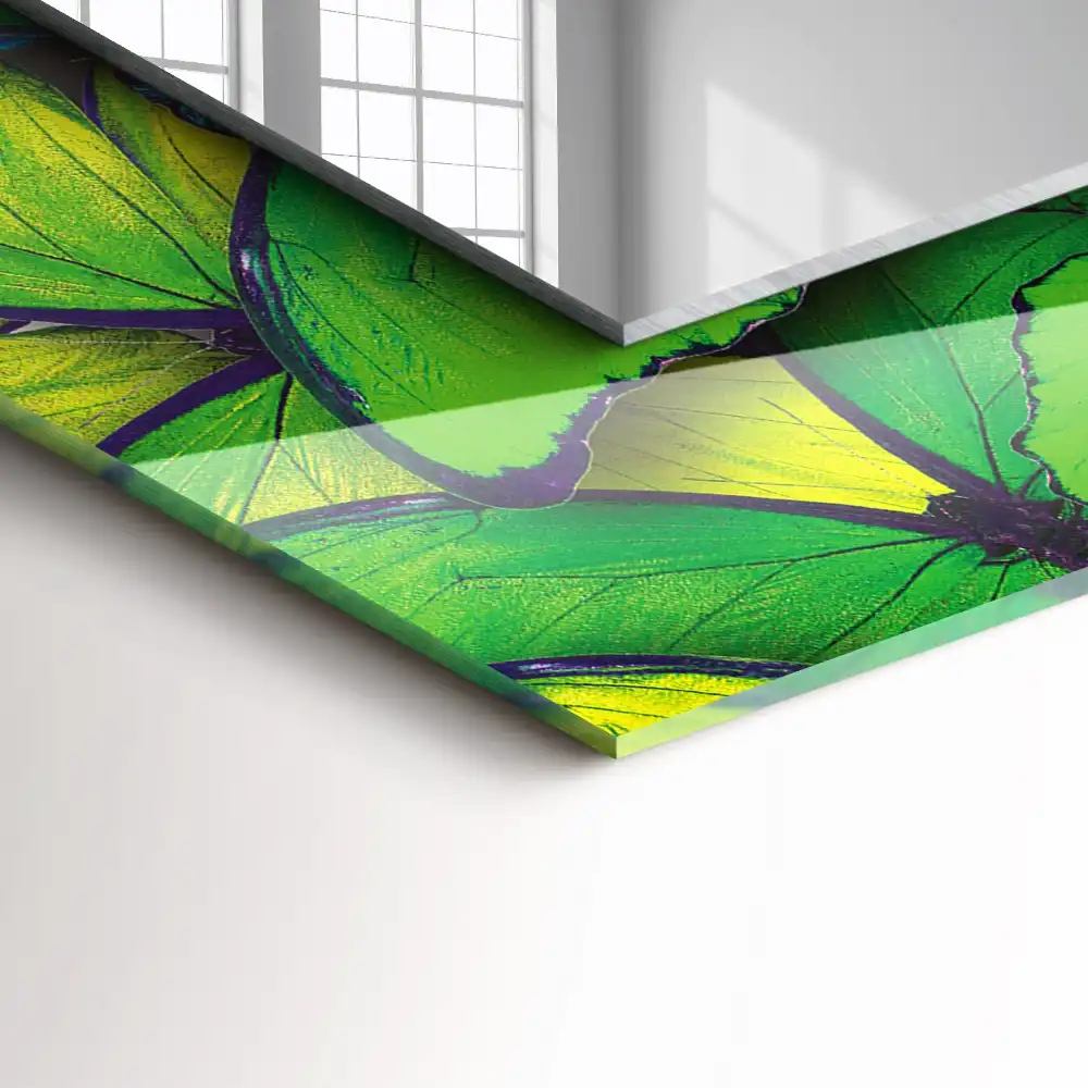 Obdĺžnikové dekoračné zrkadlo Modré a zelené motýle