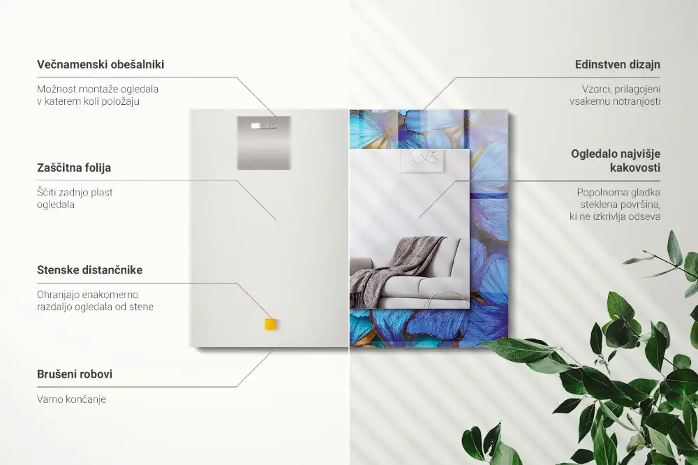 Obdĺžnikové dekoračné zrkadlo Modré a zelené motýle