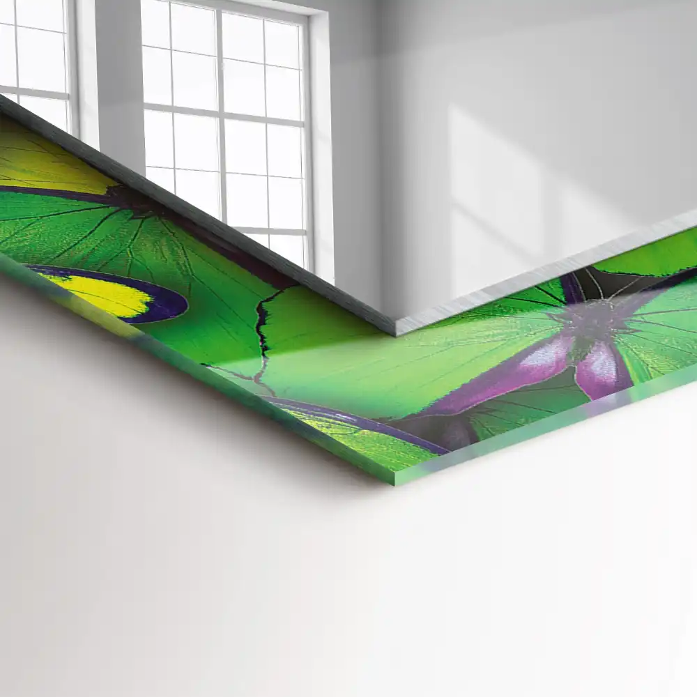 Obdĺžnikové dekoračné zrkadlo Modré a zelené motýle