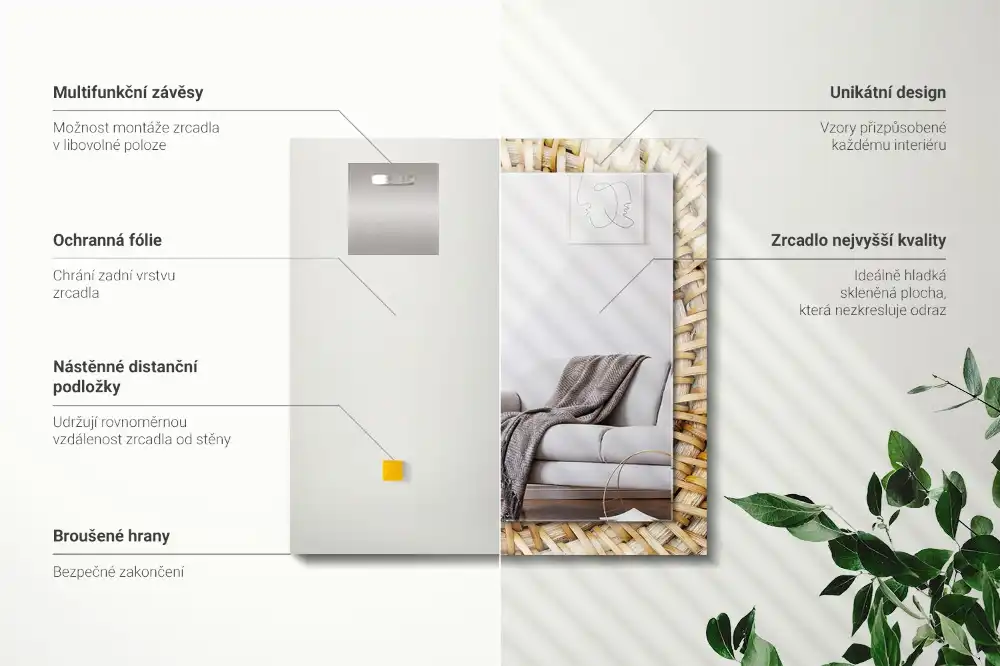 Obdĺžnikové zrkadlo s motívom Prútie