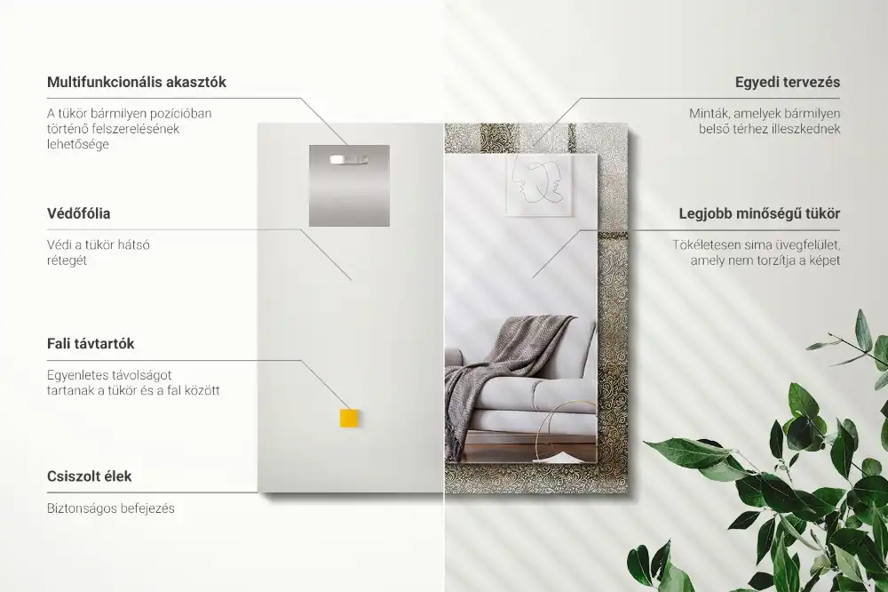 Obdĺžnikové ozdobné zrkadlo Zlatý ornament vzor