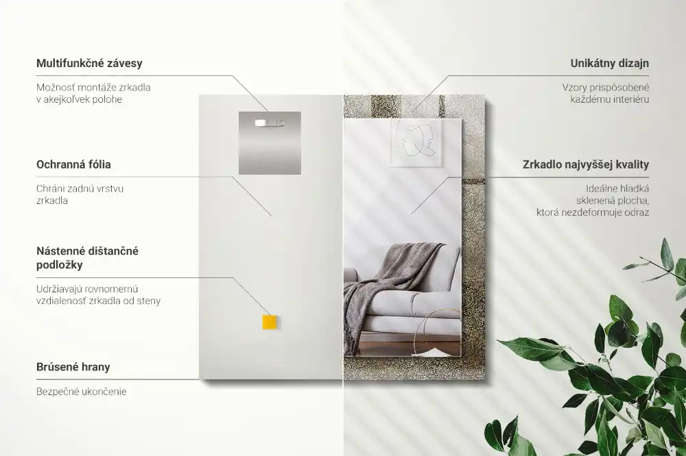 Obdĺžnikové ozdobné zrkadlo Zlatý ornament vzor