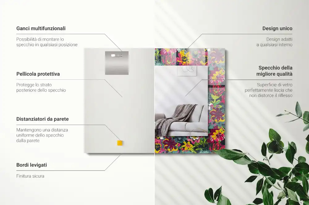 Obdĺžnikové zrkadlo s motívom Farebné kvetinové vzory