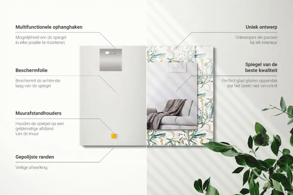 Obdĺžnikové ozdobné zrkadlo Kvetinový akvarelový vzor