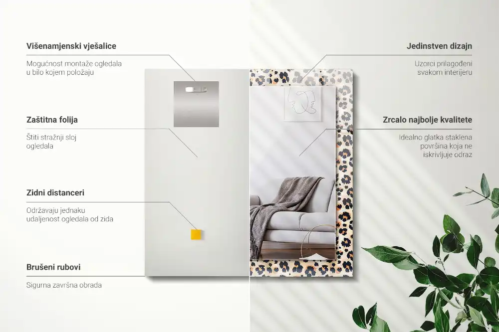 Obdĺžnikové ozdobné zrkadlo Leopardí vzor