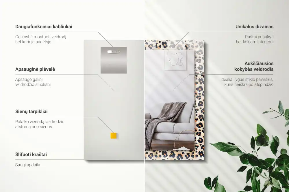 Obdĺžnikové ozdobné zrkadlo Leopardí vzor