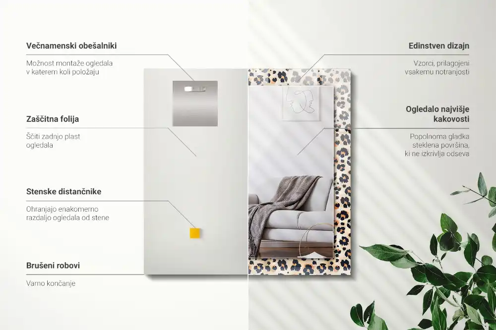 Obdĺžnikové ozdobné zrkadlo Leopardí vzor