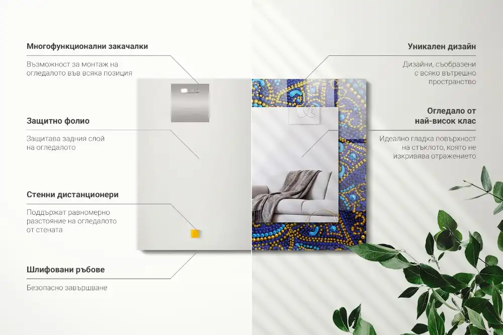 Obdĺžnikové dekoračné zrkadlo Modrá bodkovaná mandala