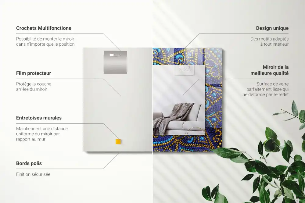 Obdĺžnikové dekoračné zrkadlo Modrá bodkovaná mandala