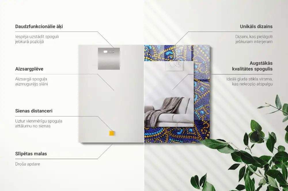 Obdĺžnikové dekoračné zrkadlo Modrá bodkovaná mandala