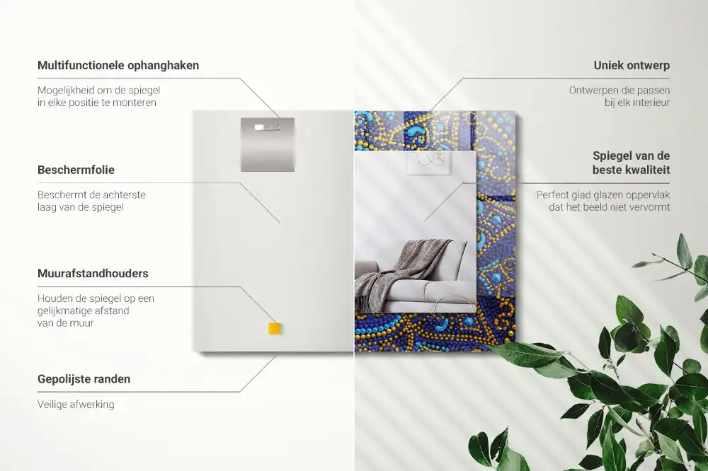 Obdĺžnikové dekoračné zrkadlo Modrá bodkovaná mandala