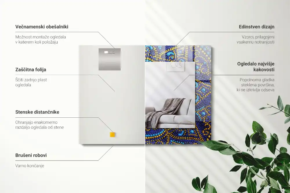 Obdĺžnikové dekoračné zrkadlo Modrá bodkovaná mandala