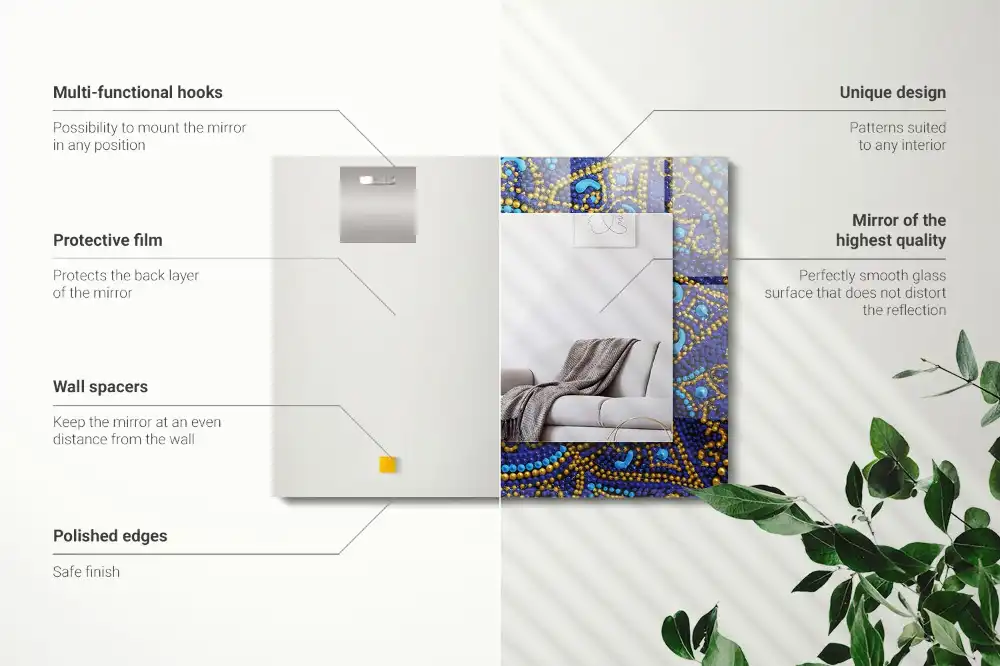 Obdĺžnikové dekoračné zrkadlo Modrá bodkovaná mandala