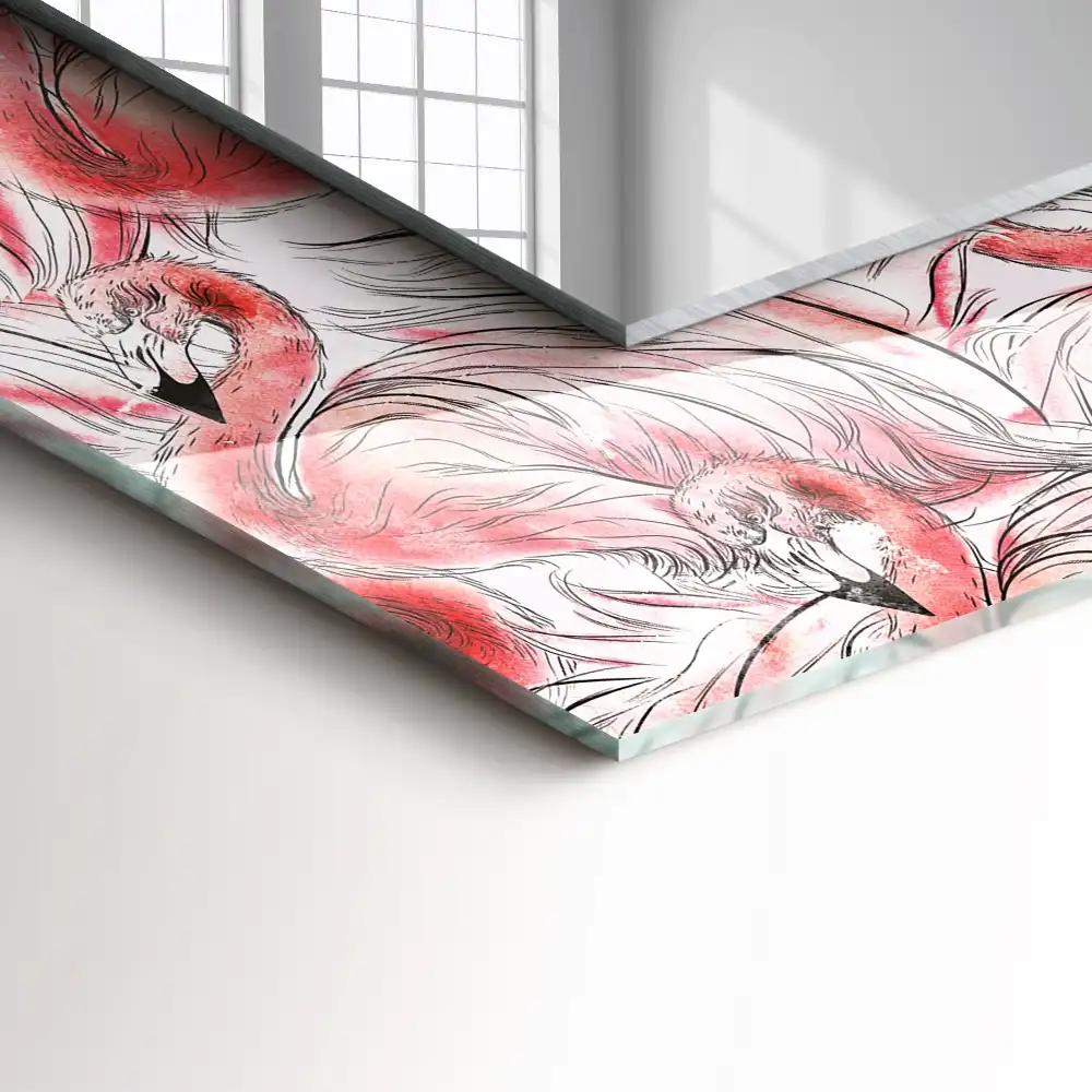 Obdĺžnikové zrkadlo s motívom Ružové plameniaky