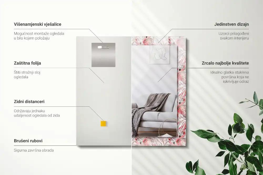Obdĺžnikové zrkadlo s motívom Ružové plameniaky