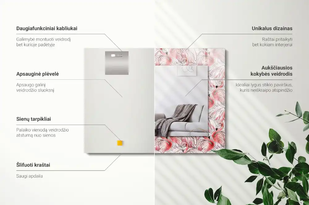 Obdĺžnikové zrkadlo s motívom Ružové plameniaky