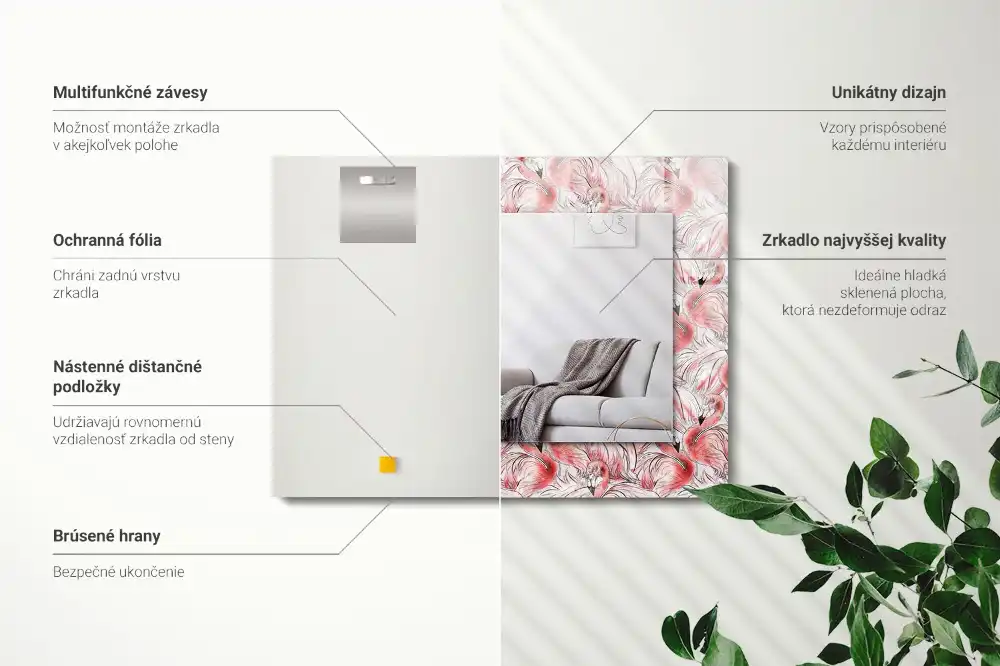 Obdĺžnikové zrkadlo s motívom Ružové plameniaky