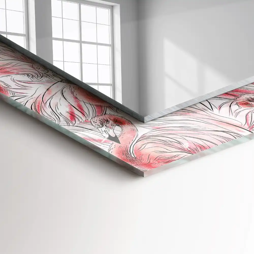 Obdĺžnikové zrkadlo s motívom Ružové plameniaky