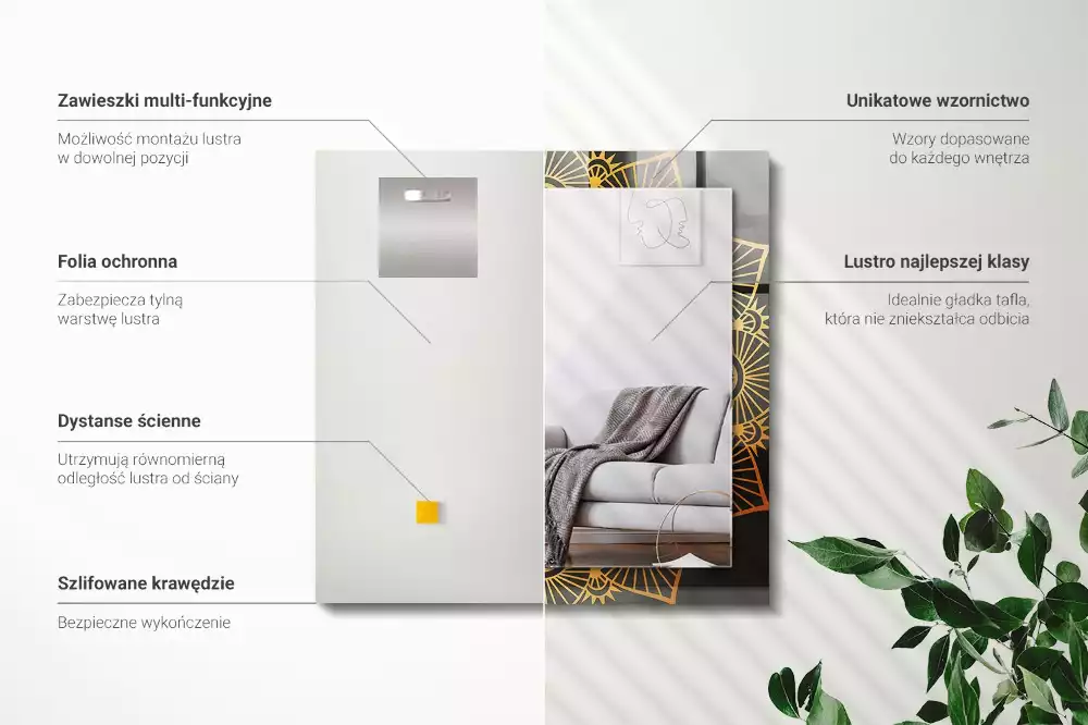 Obdĺžnikové ozdobné zrkadlo vzor mandaly