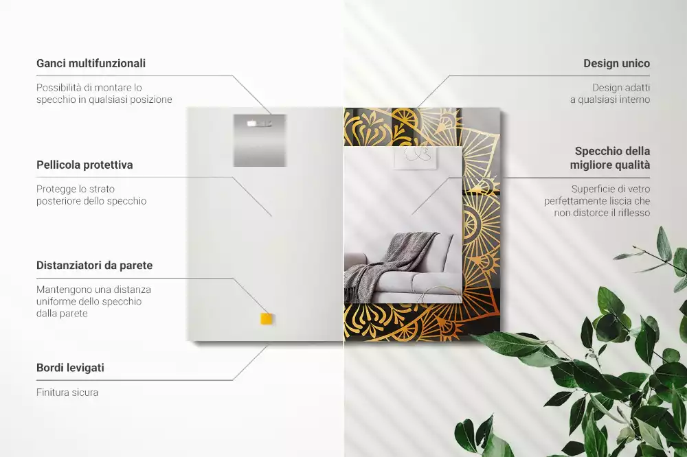 Obdĺžnikové ozdobné zrkadlo vzor mandaly