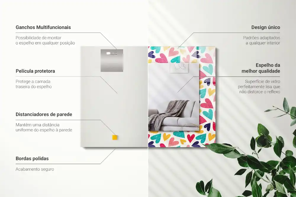 Obdĺžnikové dekoračné zrkadlo Farebný vzor srdiečok