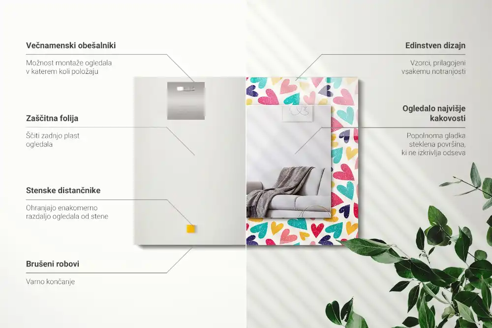 Obdĺžnikové dekoračné zrkadlo Farebný vzor srdiečok