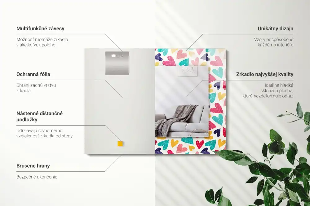 Obdĺžnikové dekoračné zrkadlo Farebný vzor srdiečok