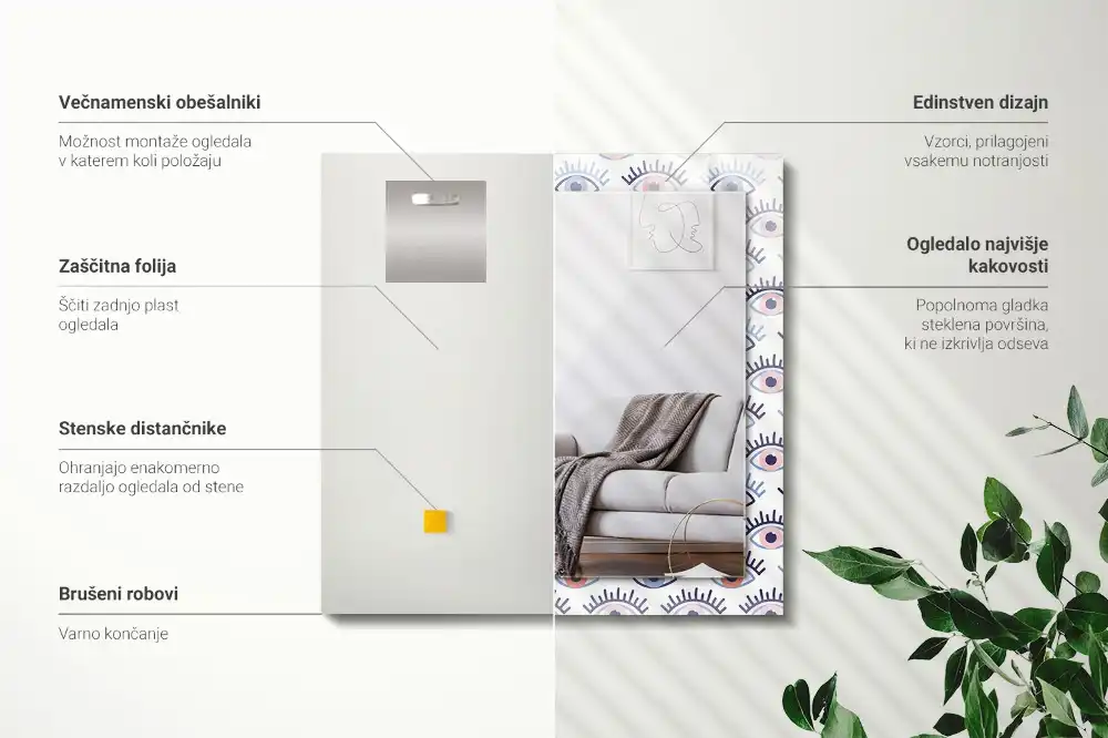 Obdĺžnikové dekoračné zrkadlo Vzor očí