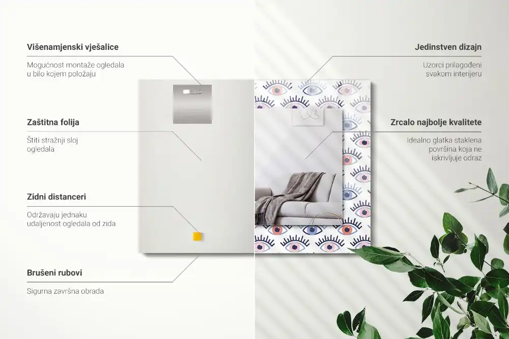 Obdĺžnikové dekoračné zrkadlo Vzor očí