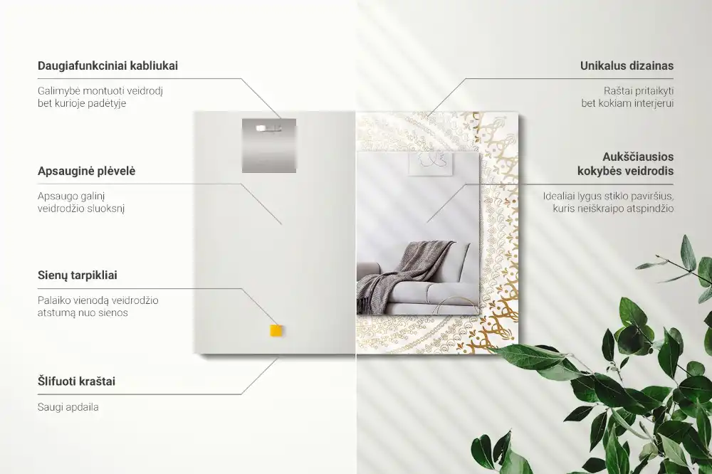 Obdĺžnikové dekoračné zrkadlo vzor mandaly