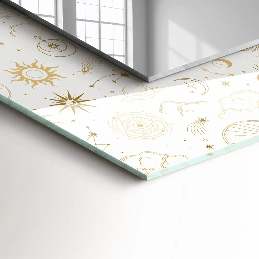 Obdĺžnikové ozdobné zrkadlo Slnko Mesiac Hviezdy