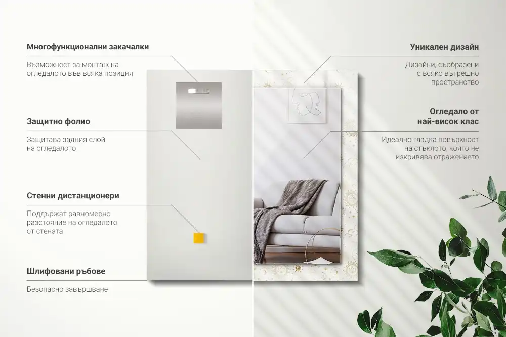 Obdĺžnikové ozdobné zrkadlo Slnko Mesiac Hviezdy