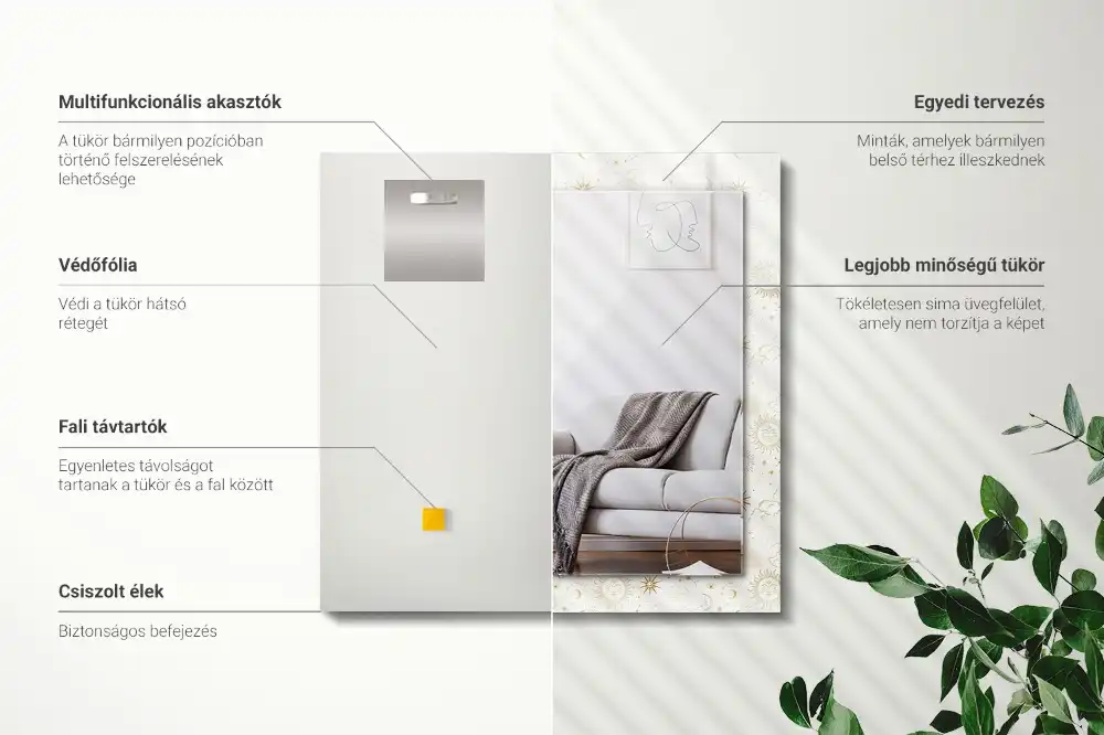 Obdĺžnikové ozdobné zrkadlo Slnko Mesiac Hviezdy